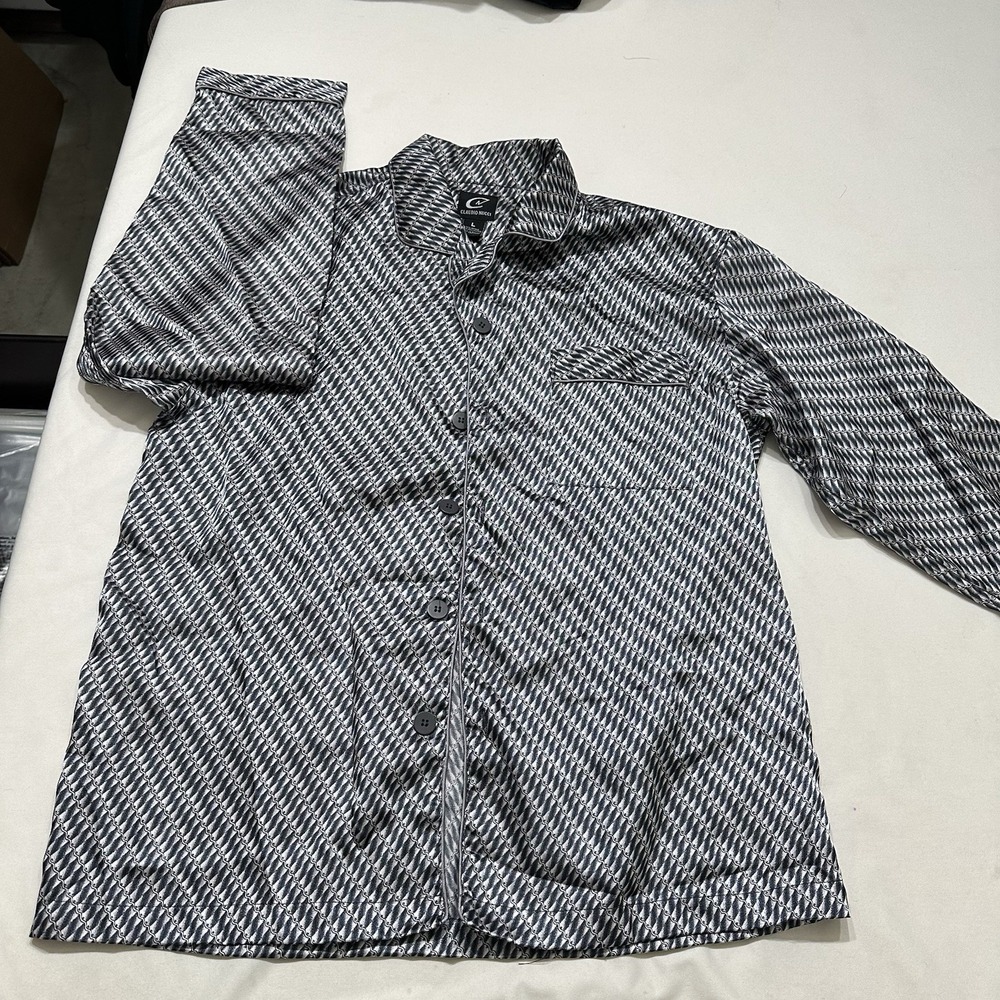 Claudio Nucci Men's Lounge Shirt L Black White Button Front Ramie Pajama‎ Top - Picture 3 of 9